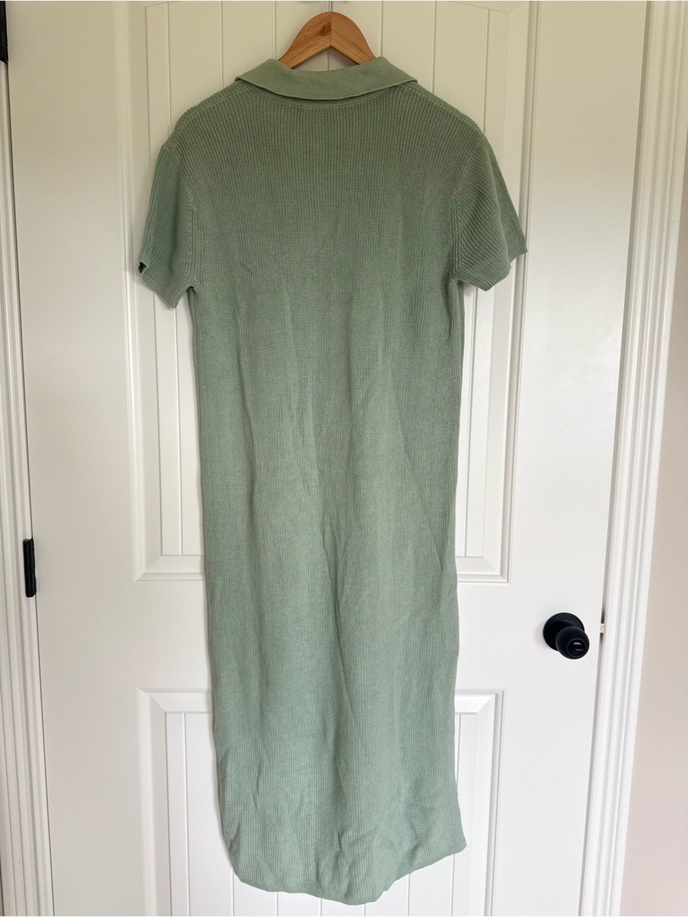 Haven Well Within Sage Green Organic Cotton Ribbed Knit Johnny Collar Midi Dress - Picture 6 of 9